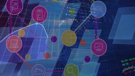 Animation-of-network-of-connections-with-digital-icons-and-data-processing