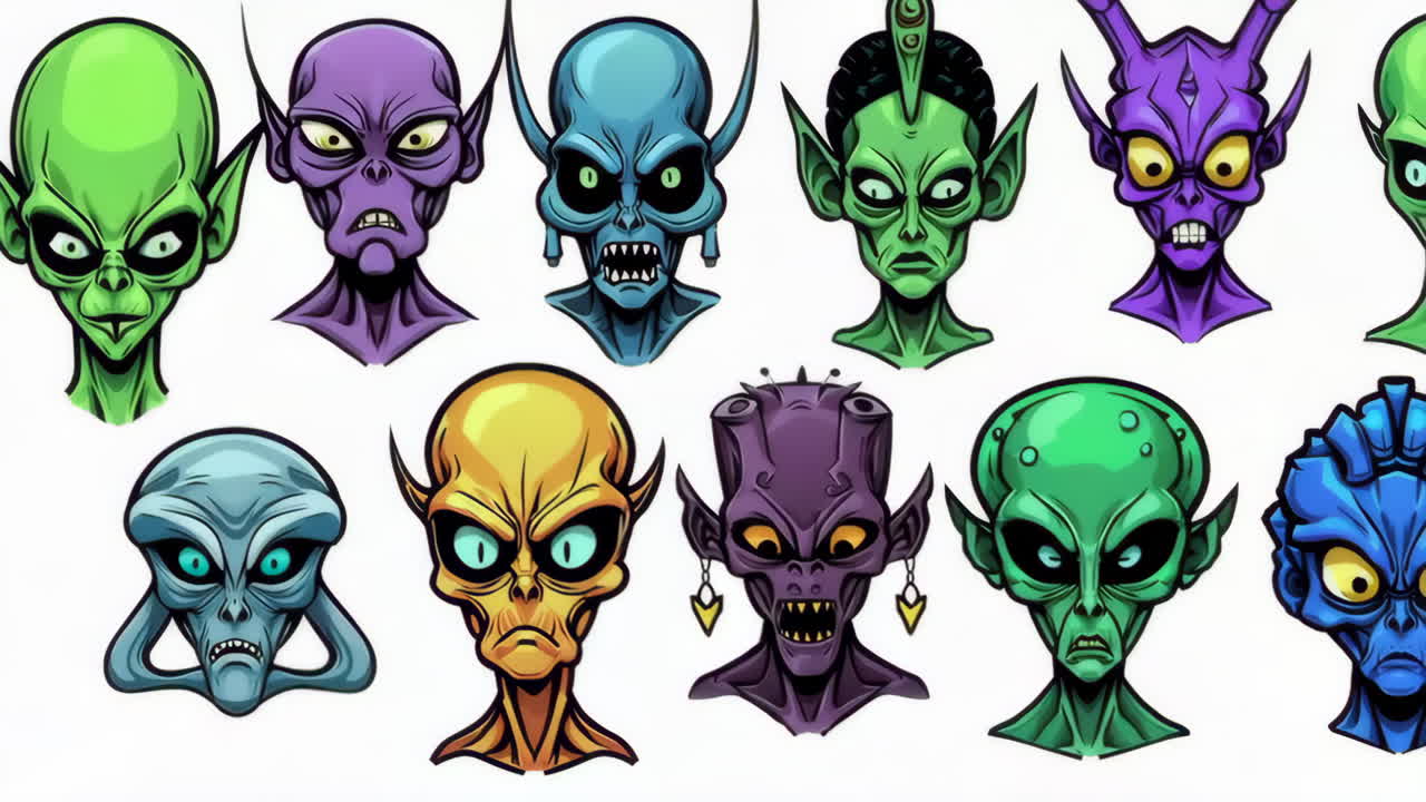 Colorful Stylized Alien and Monster Heads