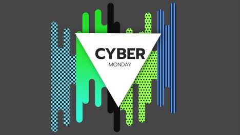 Cyber-Monday-En-Patrón-De-Memphis-Con-Rayas-Y-Triángulos.