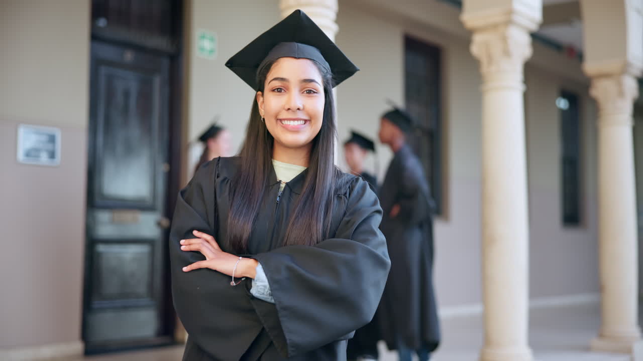 universidad, graduada y retrato de mujer