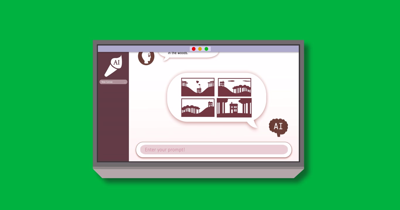 Animation of screen with ai technology chat with images of house in woods on transparent background