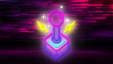 animation of gamepad icon over light trails on black background