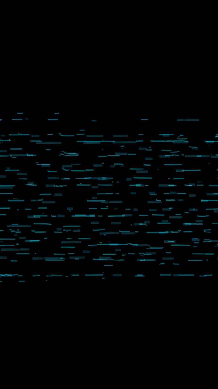 Vertical video: Appearing turquoise bars drifting and flickering on black screen, glitch interface