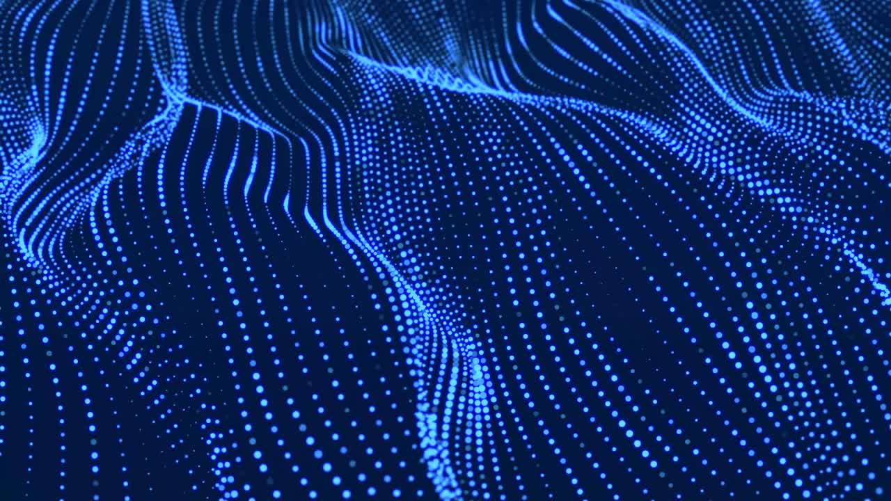 Dynamic wave with many dots. Abstract motion background of colored dots. Technology or science. 3d rendering Seamless loop. 4K