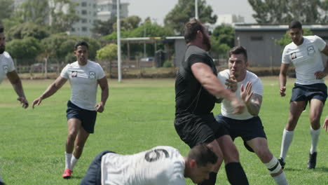 Un-Grupo-De-Jóvenes-Jugando-Al-Rugby-En-Un-Campo