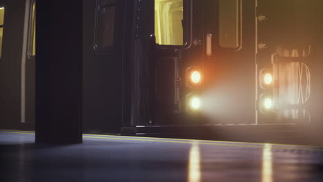 train approaches platform in urban subway station during early morning hours