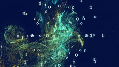 Animation-Von-Symbolen-über-Dynamischem-Wellenmuster-Vor-Schwarzem-Hintergrund