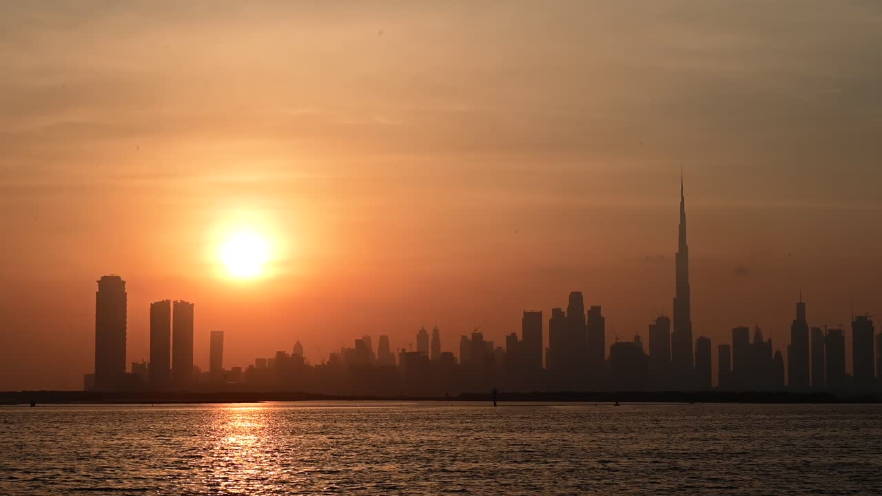 4K Footage: Urban Skyline and modern skyscrapers in Dubai during sunset in United Arab Emirates