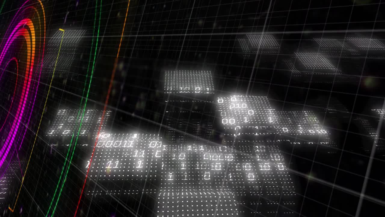 네온 빛의 스 스캔, 이진 코딩 및 데이터 처리의 애니메이션