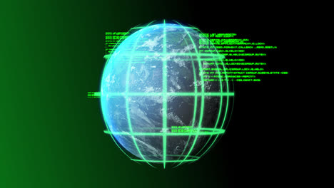 Animation-of-globe,-connections-and-data-processing-on-green-background