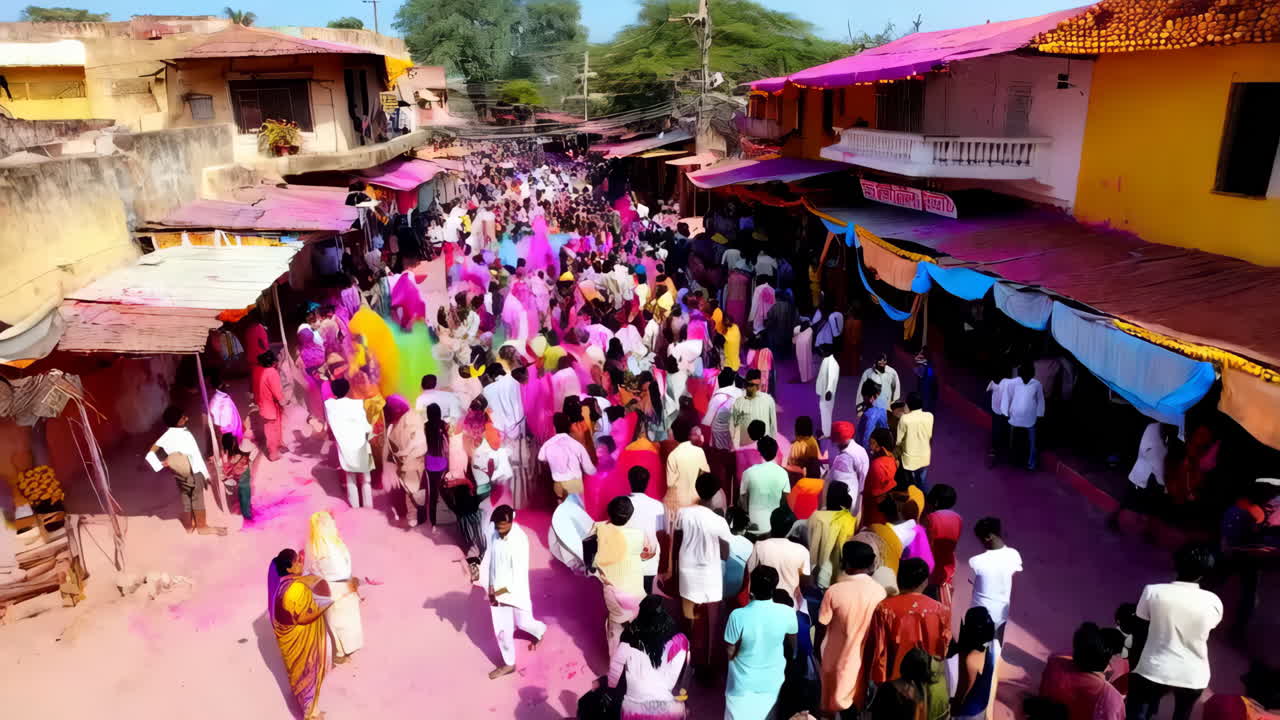 Holi Celebration in a Town Street