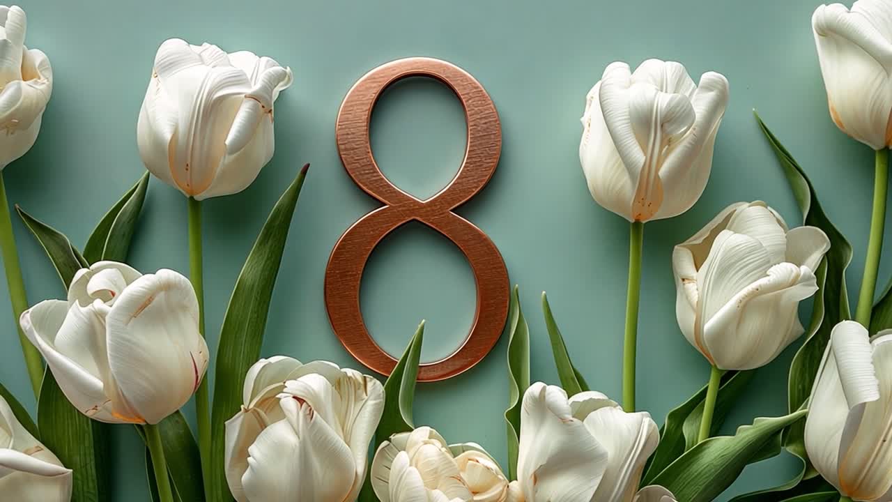 International Women's Day with White Tulips and Number 8