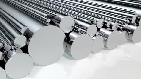 stack of steel round bars, loop animation. 3d rendering