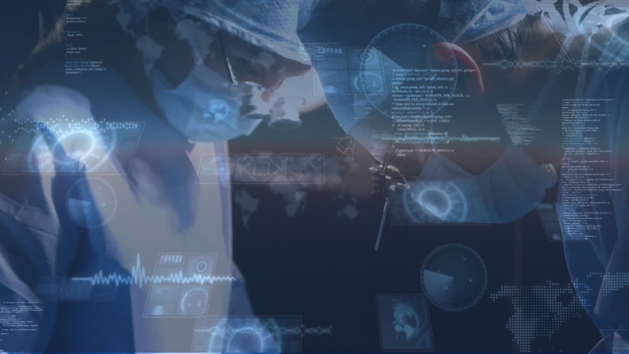 수술 중에 의사에 대한 데이터 처리의 애니메이션