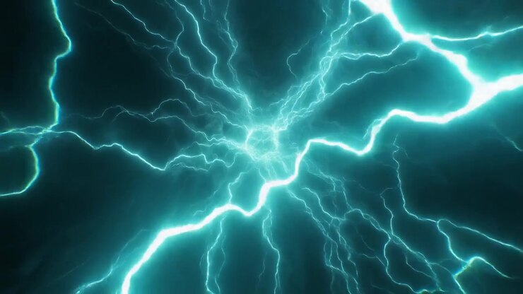 Intensi fulmini elettrici che si irradiano da un punto centrale