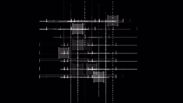 Abstract Digital Grid with Moving Lines and Dotted Squares