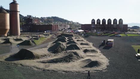 kulshan trackside beer garden with temporary pump track at the waterfront of bellingham city in washington