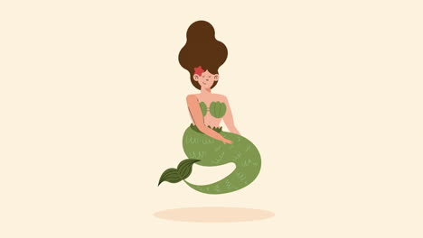 beautiful fairy tale mermaid with green tail animation