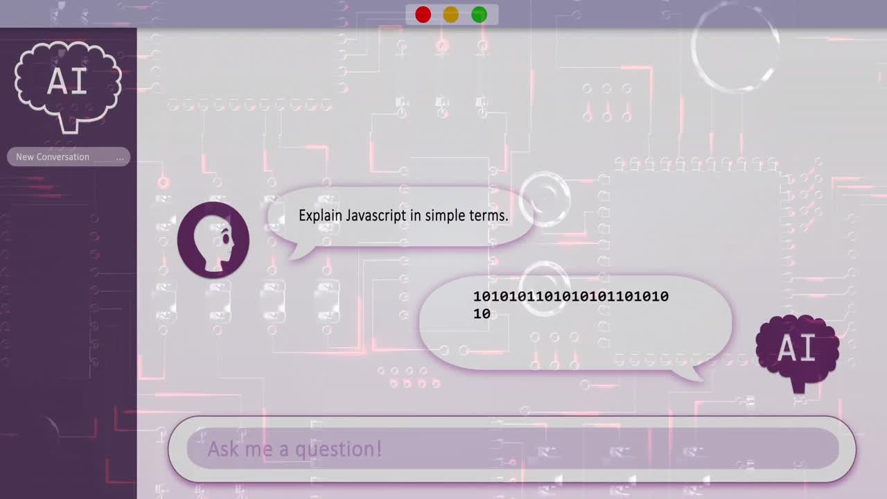 animación de chat de ia en línea y procesamiento de datos a través de procesador de computadora.