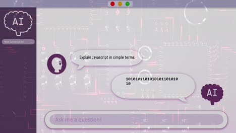 animation of online ai chat and data processing over computer processor
