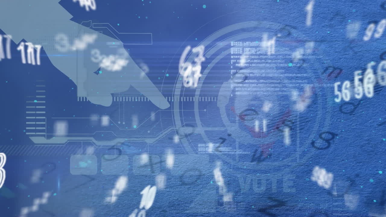 파란색 배경에 대한 범위 스캐닝과 데이터 처리 애니메이션