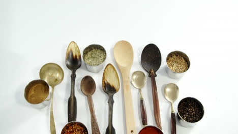 various type of spoons with spices in bowl 4k