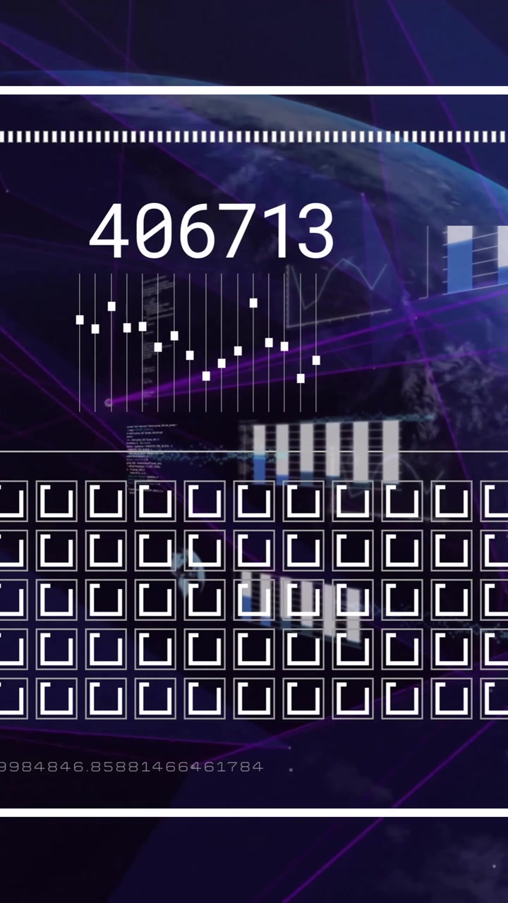 Animation of data processing on interface over globe in night sky