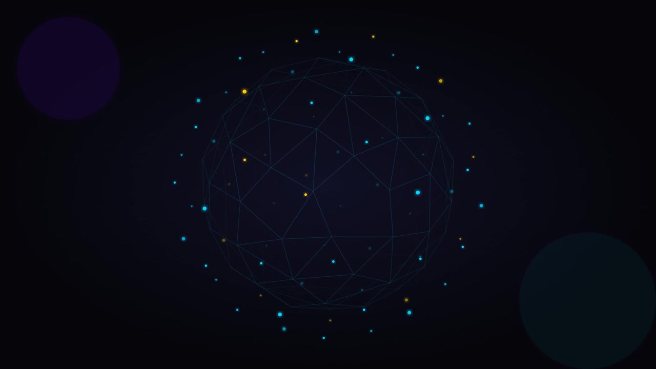 Rotating Digital Wireframe Sphere with Glowing Particles