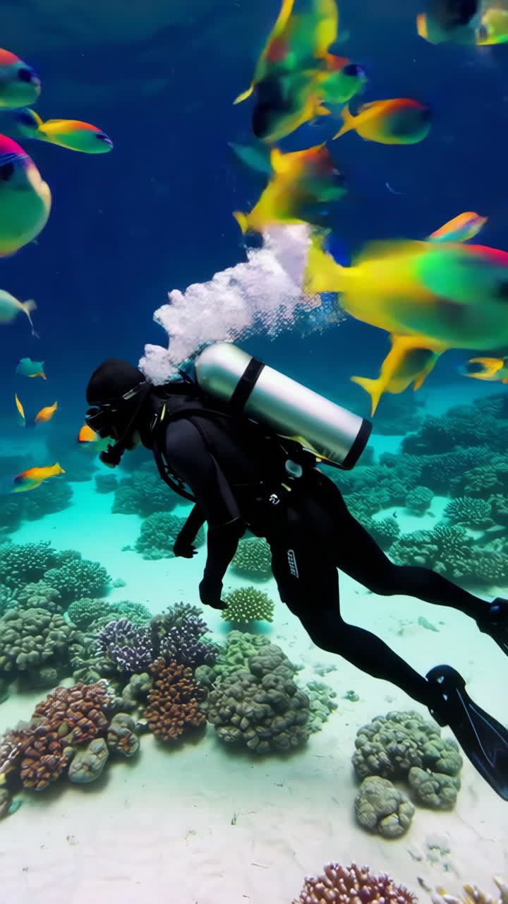 Scuba Diver Exploring a Coral Reef Underwater