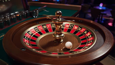 a close-up view of a roulette wheel in a casino