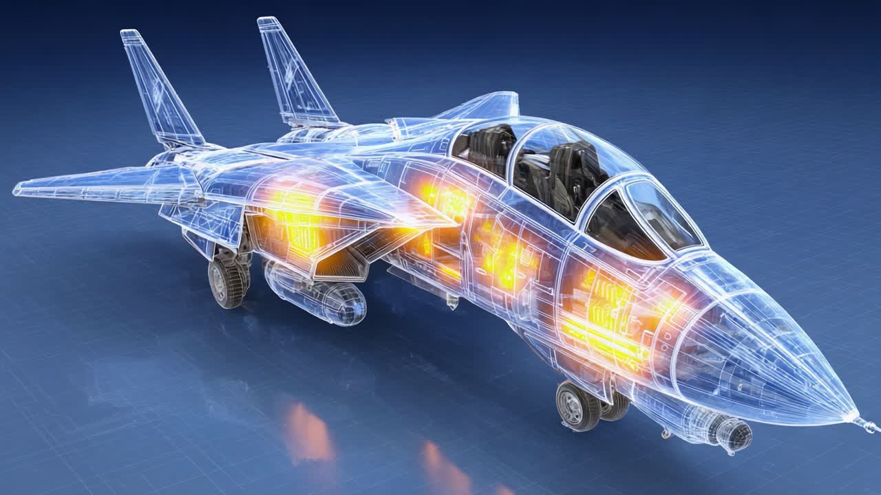 A Stunning Transformation of a Futuristic Aircraft Showcasing Advanced Engineering and Transparent Design in Two Frames, Highlighting the Intricate Details and Modern Technology