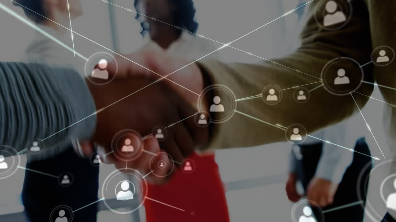 Animation od network of connection over people shaking hands