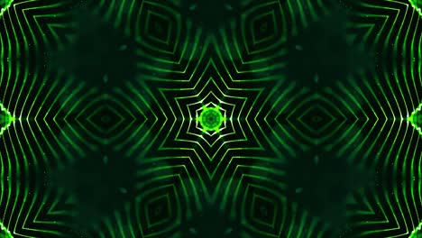 el fondo 3d de ciencia ficción en bucle de 4k con partículas verdes brillantes forman líneas, superficies, patrones, estructuras de caleidoscopio. estructuras de puntos simétricos de abstracción en movimiento.