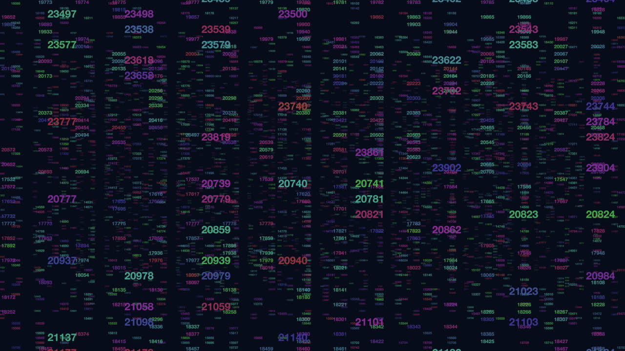Dynamic footage of multicolored numbers scrolling across a dark screen, evoking big data, coding, analytics and digital finance, ideal for technology, cybersecurity and futuristic backgrounds