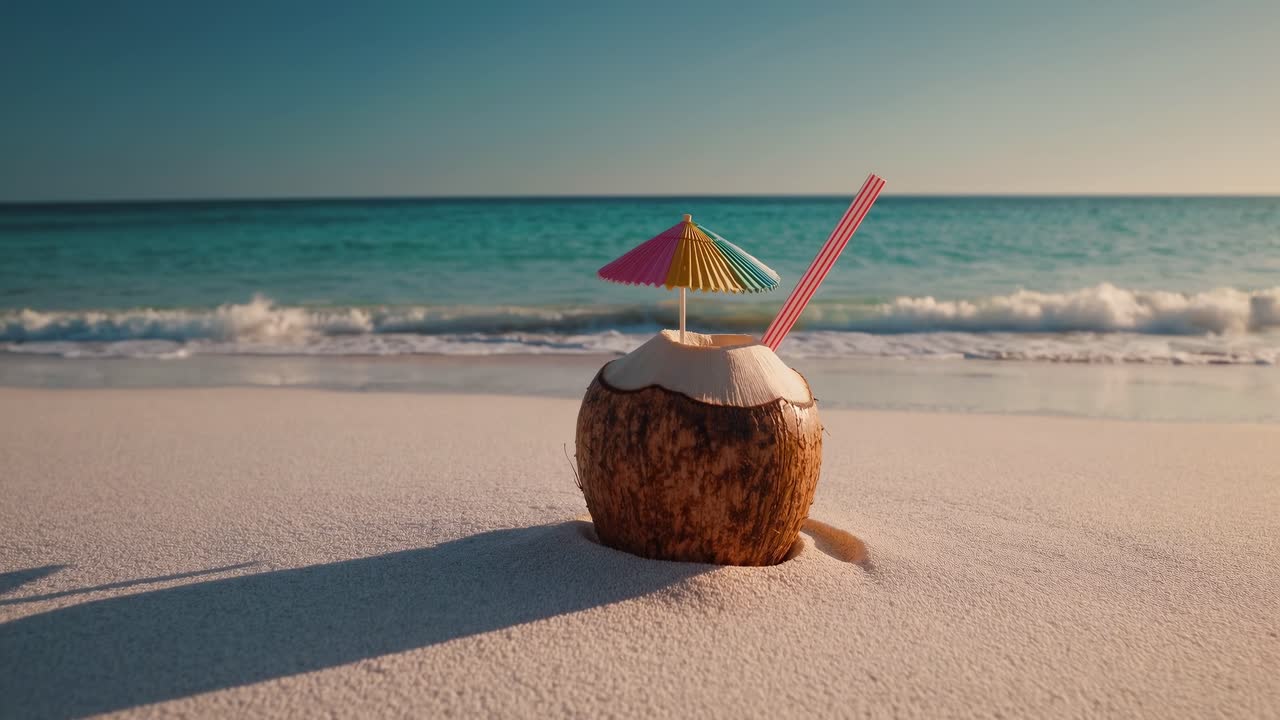 Coconut Cocktail on a Tropical Beach
