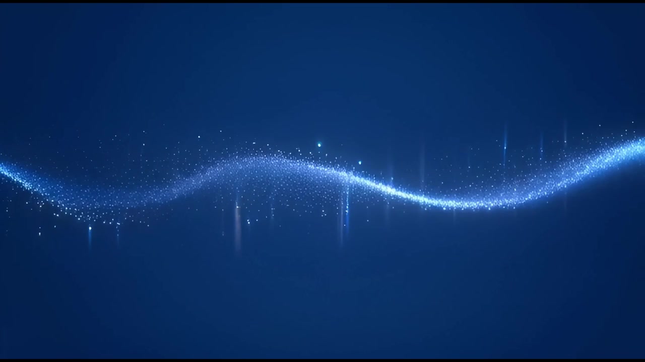 暗い背景に流れる抽象的な青い粒子波