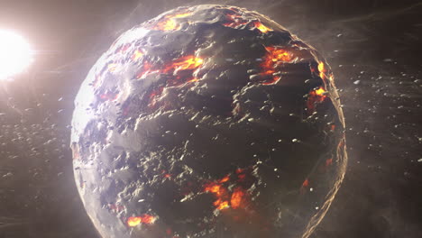 a planet under asteroid bombardment in deep space