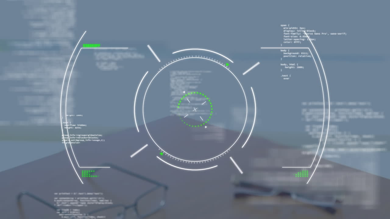 Data processing and scope scanning over mid section of businessman and businesswoman shaking hands