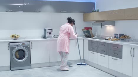 lady cleaning her modern apartment kitchen