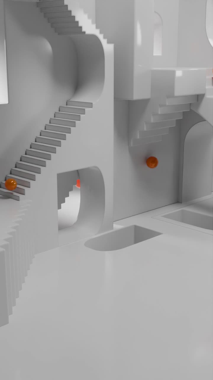 modello 3d architettonico bianco astratto con palle arancioni