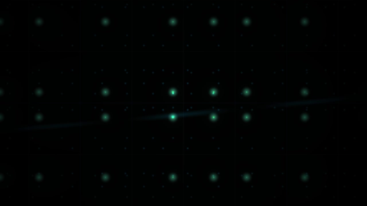 Abstraktes digitales Raster mit pulsierenden grünen Lichtpunkten
