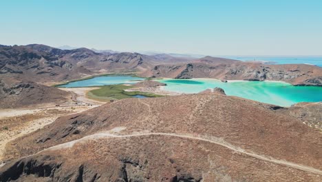 desert landscape with turquoise lakes in la paz, tecolotito, mexico, aerial view