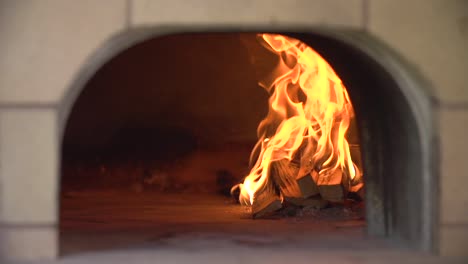 a lighted fire in the oven for grilling food