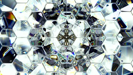 diamond shine macro rotate and hexagon pattern seamless loop. kaleidoscope. 3d r