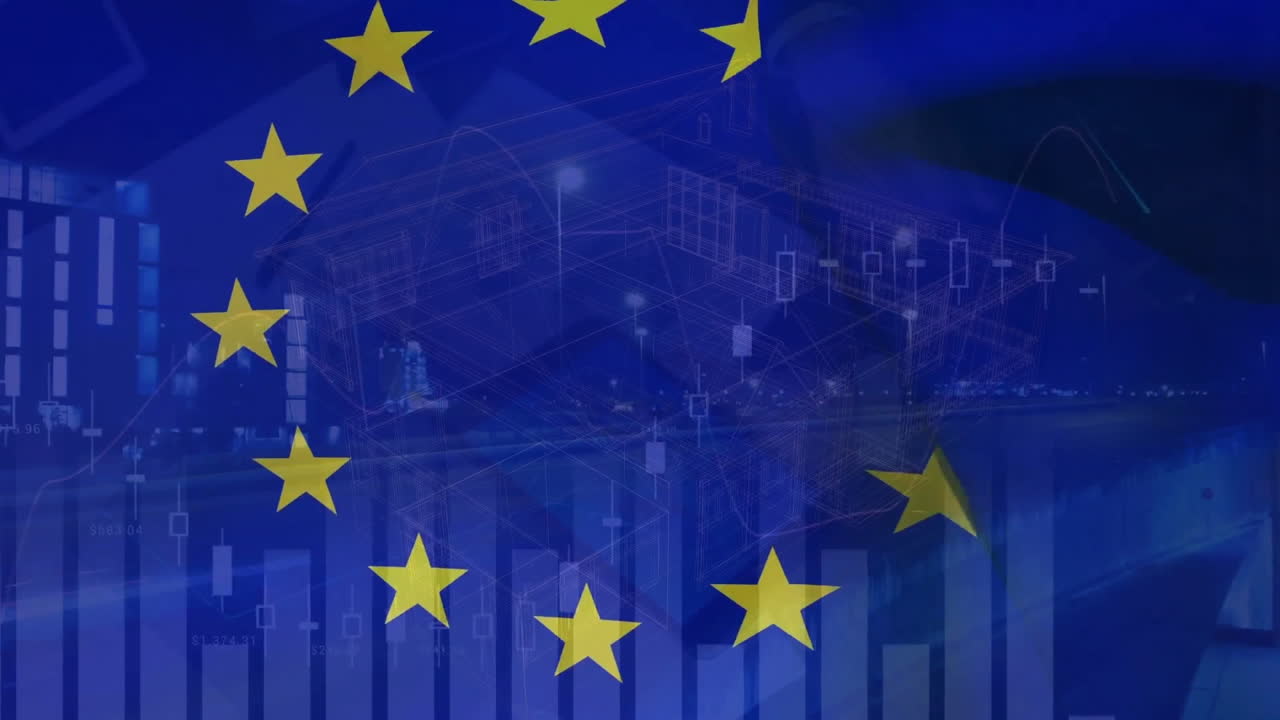 건물에 대항하여 이동하는 차량의 시간 간격에 따라 유럽의 그래프와 발이 흔들리는 애니메이션