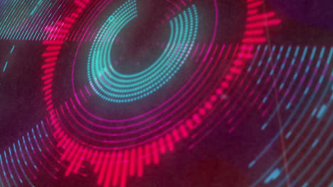 animation of spinning scope with neon music waves