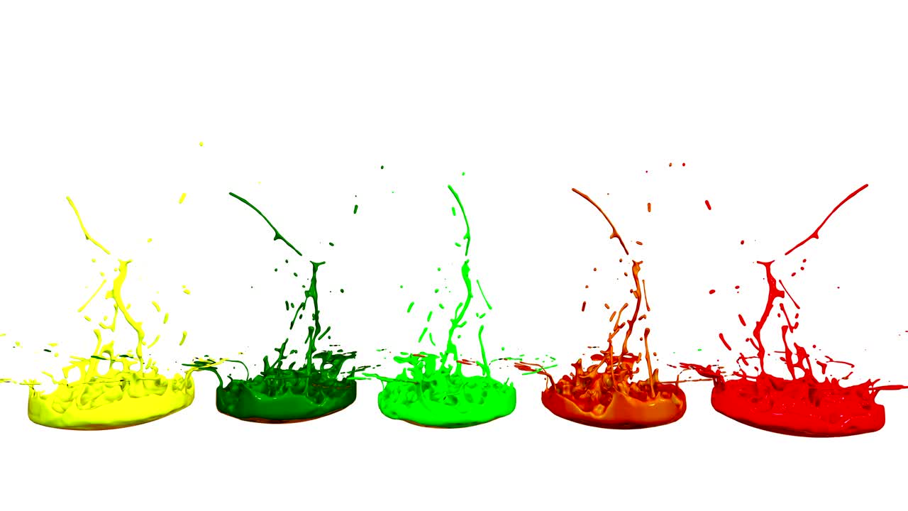 3d splashes of liquid. Paint bounce in 4k on white background. Simulation of splashes of ink on a musical speaker that play music. multicolor version 4