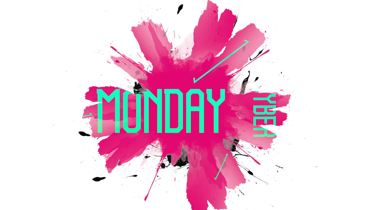 Cyber Monday con triangoli neon e pennellata artistica rossa su sfumatura bianca