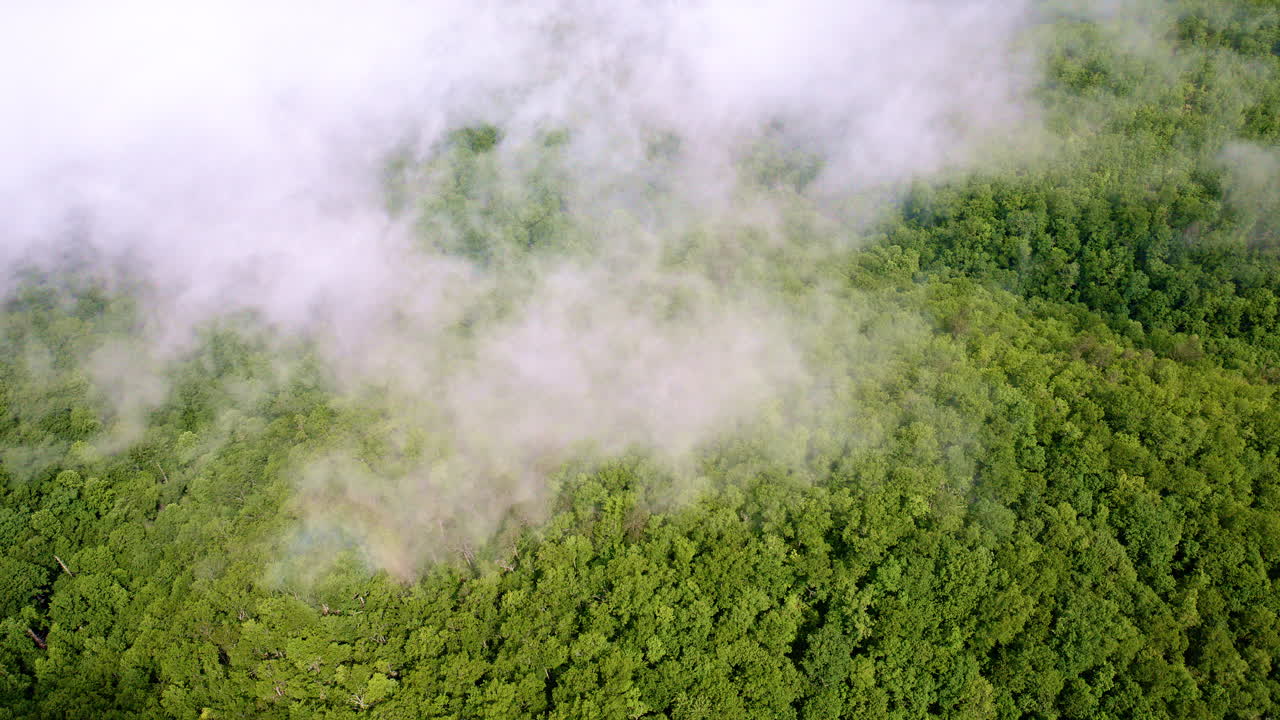 Hazy Smoky Mountain peaks seen from the sky.
