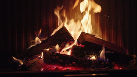 cozy fireplace with burning wood